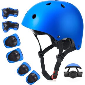 Kids Bike Helmet Set, CPSC Certified with Knee Pads Elbow Pads Wrist Guards,Adjustable Helmet for Ages 5-8-12-15 Toddler Kids&Youth,Bicycle Skateboarding Helmet Scooter Roller Skate (Blue)