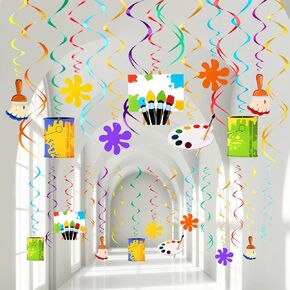Shappy 54 Pieces Art Painting Party Decorations Artist Hanging Swirls Colorful Paint Themed Birthday Ceiling Decorations for Art Party Supplies