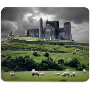 Anti-Slip Gaming & Office Mouse Pad with Stitched Edges 9.5 x 7.9 Inch, Ancient Castle Amidst Rolling Hills and Grazing Sheep Durable Smooth Surface Desk Mat