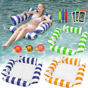 3 Pack Inflatable Pool Float Hammock, Water Lounges, Multi-Purpose 4-in-1 Swimming Pool Accessories Saddle, Lounge Chair, Hammock, Drifter, Lake, Outdoor,Beach