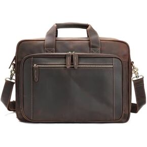 Computer briefcase Crazy Horse Skin Coffee