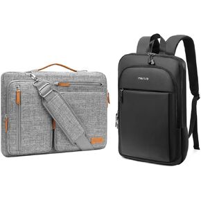 MOSISO 360 Protective Laptop Shoulder Bag,14 inch Computer Bags,Side Open Messenger Bag with 4 Zipper Pockets&15.6 inch Laptop Backpack, Casual Daypack with Luggage Strap, Gray&Black
