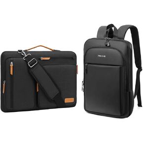 MOSISO 360 Protective Laptop Shoulder Bag,13-13.3 inch Computer Bags,Side Open Messenger Bag with 4 Zipper Pockets&15.6 inch Laptop Backpack, Slim Lightweight Compact Computer Backpack, Black