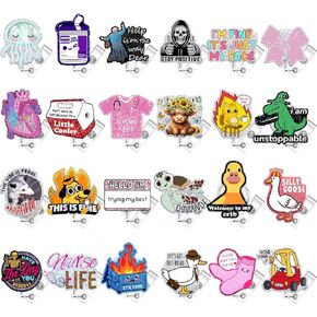 24 Pcs Funny Badge Reel Retractable Name Tag ID Clip Holder Nursing Student RN Pediatric Teacher Funny Office Work Accessories ﻿