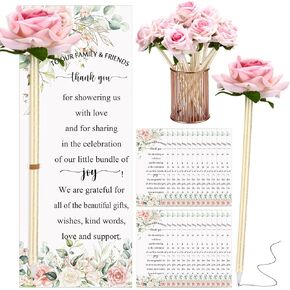 Spakon 50 Sets Baby Shower Party Favors Pen for Guests with Thank You Cards, Baby Shower Gifts Retractable Rose Ballpoint Pen for Guest Friend Gender Reveal Party Souvenir Prize