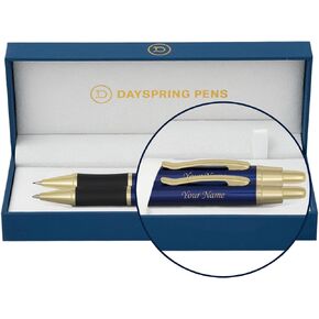 Dayspring Pens - Personalized Monroe Blue Ballpoint Pen and Pencil Set with Gift Case. Engraved Gift for Graduation, Birthday, or Business. Custom Click-Action Pen and Pencil Set.