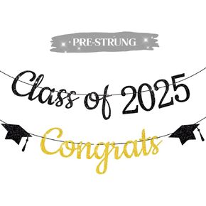 Pre-Strung Graduation Banner 2025&Congrats Grad Banner-8.2 ft Rope-Middle School, Senior, High School College Graduation Party Supplies