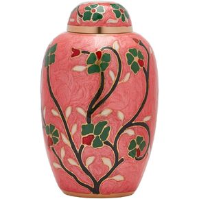 جرة حرق الجثث - جرة جنازة الزهور للرماد البشري - جرة الدفن بلمسة نهائية من طلاء اللاكيه - نحاس 100% - كريم فلورا in Kuwait