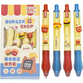 8 PCS Novelty Foodie Fun Erasable Gel Pens Hamburger Pen Fries Pens Soda Design Stationery Cute Writing Tools With Black Ink for School Office Journaling Christmas Birthday Party