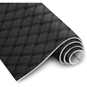 1 Yard Vinyl Quilted Foam Fabric,Thick Sponge Backing DIY Upholstery,63" Wide Faux Leather Material,Furniture Headboard Automotive Interior Fabric,Black Red