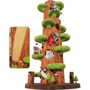 KAMABOKO 90.5 Inch Luxury Cat Tree with Scratching Post, Tall Cat Tree Tower with Sisal Scratching Pad, Multiple Jumping Platforms, Cute Hanging and Spring Toys, Large Cat Condo for for Indoor Kittens