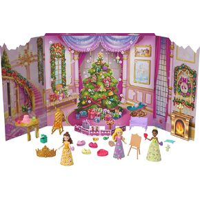Mattel Disney Princess Doll Advent Calendar with 24 Days of Surprises, Including 3 Small Dolls, 3 Friends, 6 Fashions & 16 Accy Inspired by Movies (Amazon Exclusive)