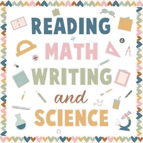 Boho Reading Math Writing and Science Bulletin Board Set Core Subjects Classroom Decoration Math Book Paper Cutouts for Elementary Middle School Wall Decor Supplies