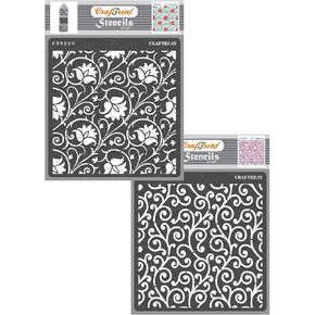 CrafTreat Reusable Pattern Stencils for Painting on Wood, Wall, Tile, Canvas, Paper, Fabric and Floor - Arabesque and Swirly Swirls Stencil - 2 Pcs - 6x6 Inches Each - DIY Art and Craft Stencils