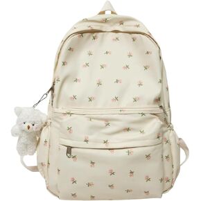 Flower Backpack Large Capacity Aesthetic Backpack Cute Kawaii Japanese Y2k Backpack Cottagecore Laptop Bag with Cute Accessories