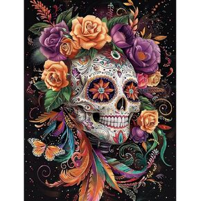 KTHOFCY 5D DIY Diamond Painting Kits for Adults, Halloween Skull Flower Full Drill Embroidery Cross Stitch Crystal Rhinestone Paintings Pictures Arts Wall Decor Painting Dots Kits 11.8X15.7inch
