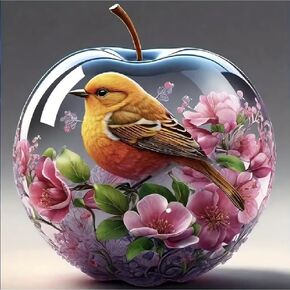STGLCR 5D Crystal Apple Diamond Art Kits for Adults Beginners,DIY Full Round Drill Bird Diamond Painting Kits, Flower Paint by Diamonds Dot Gem Art Crystal Easy,Home Wall Decor 12X12 Inch