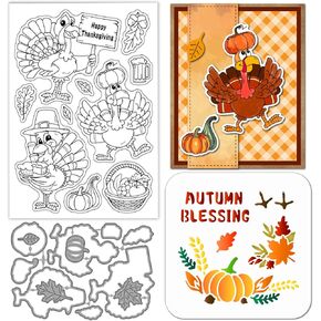 Globleland Fall Turkey Funny Silicone Stamp Metal Metal عيد الشكر قرع قطع القطع قطع الخريف البركة الطلاء الحرف مقرات لصنع البطاقات. in Kuwait