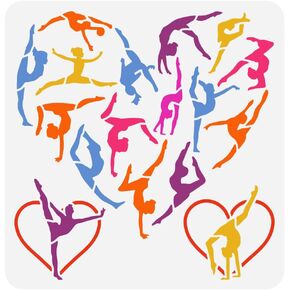 FINGERINSPIRE Gymnast Painting Stencil 11.8x11.8 inch Reusable Gymnastics with Heart Pattern Drawing Template Artistic Gymnastics Deoration Stencil for Painting on Wood Wall Fabric Paper Furniture