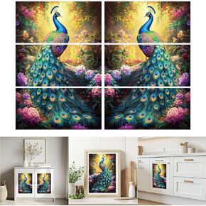 GLOBLELAND 6 Sheets Peacock Furniture Transfer 11.8x5.9inch Vintage Peony Flowers Rub on Transfer Sticker UV Self-Adhesive Wall Art Decals Craft for Bedroom Living Room Desk Table Decoration