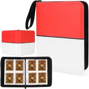 Collectible Trading Card Albums,4-Pocket Binder, 400 Pockets Case Holder,Premium Zip PU Card Binder for TCG, Sports Cards (Red & white)