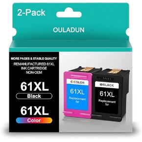 61XL Ink Cartridge Black and Color Combo Pack Replacement for HP 61 61 XL Ink Works with HP Envy 4500 4502 5530 Deskjet 10001510 2540 3000 Officejet 4635 4630 Printer (1 Black, 1 Tri-Color)