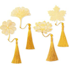 4 Pack Metal Bookmarks with Tassel for Women – Aesthetic, Pretty & Unique Bookmark Set, Gold & Brass Designs for Reading Essentials, Gifts for Writers, Cute Decorative Bookmarks for Book Lovers