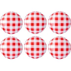 6Pcs 18 Inch Checkerboard Foil Balloons for Summer Picnic BBQ Party/Red and White Plaid balloons for BBQ Pizza Party/Summer Yard Outdoor Party Decor/Gender Displays/Racing Themed Party
