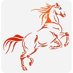 FINGERINSPIRE Horse Stencil 11.8x11.8 inch Horse Animal Painting Stencil Square Plastic Rearing Horse Pattern Stencils Reusable Horse Stencils for Wood, Fabric, Walls Airbrush Painting Drawing