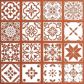 16pcs Reusable Floor Tile Stencils Mexican Talavera Stencils for Painting on Floors, Tile, Concrete Patio, Front Porch, Furniture, Bathroom, Home Wall Decor & DIY Art Crafts(16 Designs, 8x8 Inches)