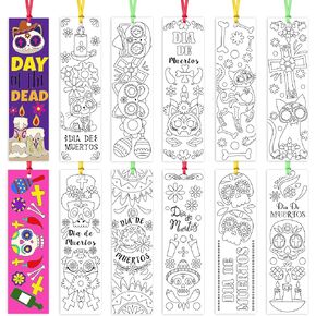 Haooryx 75Pcs Day of The Dead Color Your Own Bookmarks, Kids DIY Coloring Blank Bookmarks Mexican Day of The Dead Fiesta Party Game Prize Goodie Bag Fillers Classroom Reading Club Reward Gifts