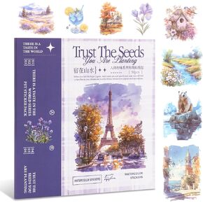 RISYPISY Pre-Cut Nature Washi Tape Sticker for Scrapbooking 50 Sheet-388pcs Journaling Stickers Ephemera for Junk Journal Supplies Scrapbooks Supplies for Bujo Planner Collage Crafts