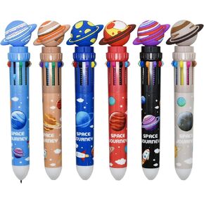 Maydahui 12 PCS Planet 10 in 1 Shuttle Pens Retractable Outer Space Multicolor Ballpoint Pen 10 Ink Colors Cartoon Galaxy Star for Spaceman Astronaut Astrophile School Party Office