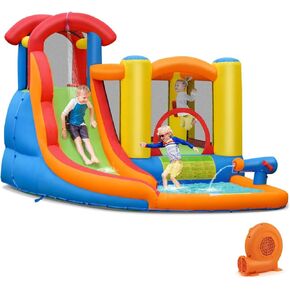 BOUNTECH Inflatable Water Slide, Kids Water Park Jump Castle, Water Slides Inflatables for Kids, Splash Pool, Climbing Wall, Blow up Water Slide Bounce House with Blower for Outdoor Backyard Gifts