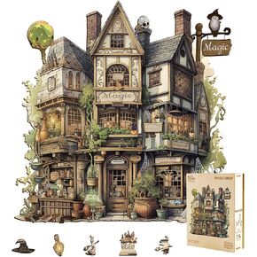 Wooden Puzzles for Adults - Magic Shop Puzzle, Unique Shape Wooden Jigsaw Puzzle for Adults, Fairy Wood Puzzles Adult, Gift for Family, Wall Art Home Decor (M-11.4 * 11.1in- 222 Pieces)