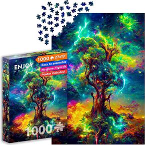 Magical Tree of Life in Space Illustration – 1000 Pieces Jigsaw Puzzle for Adults – Matte Finish, Soft Touch, Easy to Assemble, Tight Fit, Vivid Colors, Missing Pieces Service