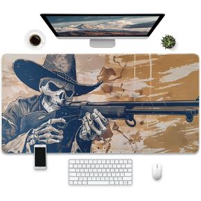 Western Cowboy Skeleton Gaming Mouse Pad, Large Extended Desktop Mat, 31.5 x 15.7 inches, Non-Slip Base