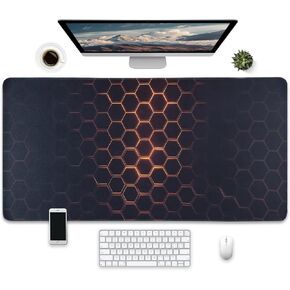 Gaming Mouse Pad, Extra Large Desk Mat, 31.5 x 15.7 inches, Hexagon Pattern Design, Non-Slip Base, Waterproof Surface, Black and Orange