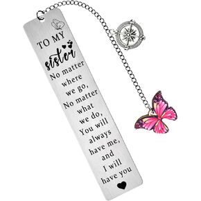 Sister Gifts from Sisters Bookmarks Long Distance Friendship Gifts for Bestie Best Friend Book Marks for Reading Women Sister Birthday Gift Big Sister Gifts Butterfly Charm Keepsake Present