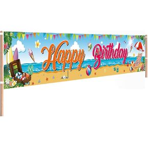 Large Size Summer Beach Birthday Banner, Outdoor Happy Birthday Banner for Summer Beach Birthday Party Decorations, 118 x 20 Inches