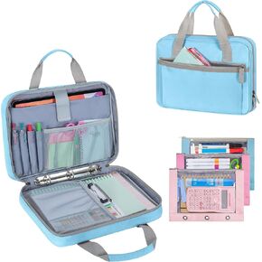 Yarwo Zipper Binder with 3 Pencil Pouches, Small File Organizer with Multiple Pockets & Padded Sleeve Fits 12.9" iPad and Stationery for School, Office, Work, Pink