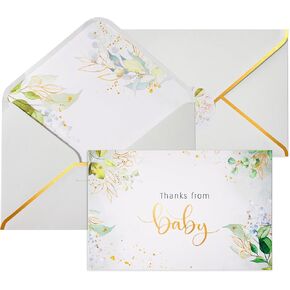 50 Pack 4" x 6" Baby Shower Thank You Cards with Envelopes and Stickers, Gold Foil and Blank Inside for Baby Shower Party