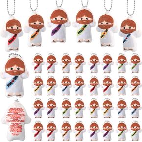 36 Pcs Mini Jesus Plush Keychains Little Figures with Our Father Prayer Toys Miniature Figurines Jesus Love You Sunday School Religious Gifts