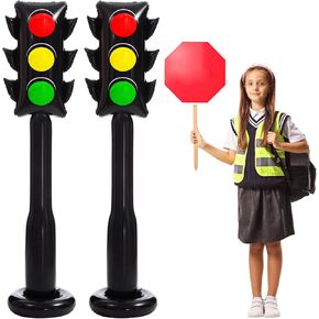 2 Pack 59 Inch Jumbo Inflatable PVC Traffic Light Balloons Racing Car Birthday Party Decorations Traffic Signal Stoplight Balloons for Vehicle Birthday Party Supplies