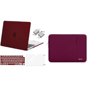 MOSISO Compatible with MacBook Air 13 inch Case 2024 2023 2022 M3 A3113 M2 A2681, Plastic Hard Shell&Keyboard Cover&Screen Film&Type C Adapter for MacBook Air 13.6 inch Case&Bag, Burgundy&Wine Red