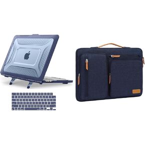 MOSISO Compatible with MacBook Air 15 inch Case 2024 2023 M3 A3114 M2 A2941, Honeycomb Shockproof Heavy Duty TPU Bumper Plastic Hard Case & Keyboard Cover&Side Open Bag with Pockets&Handle, Navy Blue