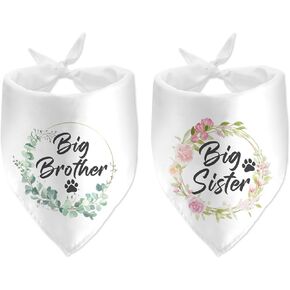 2 Pack Big Brother Sister Dog Bandanas Pregnancy Announcement Bandana for Family Pet Scarf Accessories Baby Announcements Reveal Ideas Reversible Triangle Bibs