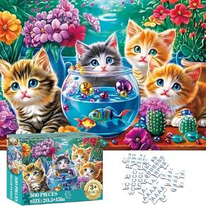 300 Piece Puzzle for Adult,Large Piece Animal Jigsaw Puzzle for Adult Kids Seniors,Recycled Paper Unique Cool Fun Cat Jigsaw Puzzle,Challenging Family Game, for Friends Men Women,20.5 * 15In