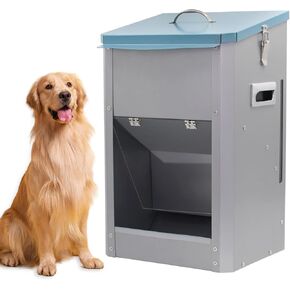 Automatic Dog Feeder Large Breed Dog Food Dispener, 25Lbs Outdoor Pets Feeder Gravity Food Feeder for Large Dogs, Galvanized Hanging Automatic Dog Food Dispenser Container