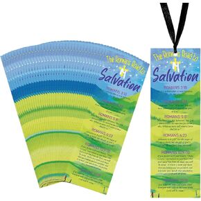 50Pcs Romans Road to Salvation Bookmarks with Hanging Ribbon 6 x 2 Inches VBS 2025 Roman's Road Gospel Tracts Christian Inspirational Bible Verses Book Marks Missionary Gifts for Church Religious